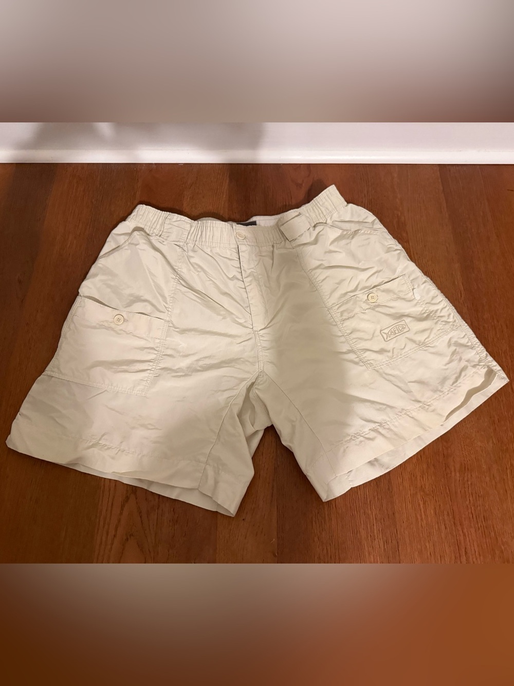 AFTCO Original Fishing Shorts Tan Beige Nylon Utility Cargo Mens (~34 Waist)